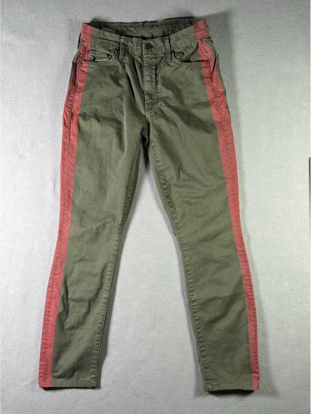 MOTHER Denim The Looker Skinny Jeans Killin Time Green Red Stripe Size 26